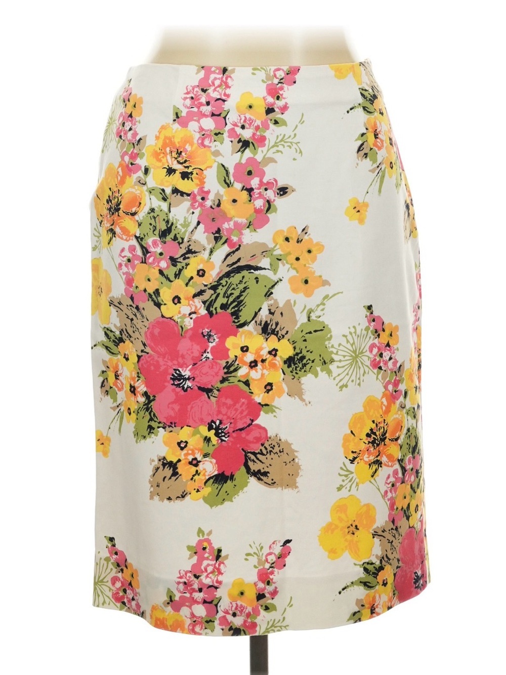 Milano Floral Print Pencil Skirt - White with Pink & Yellow Blooms NWT Size L